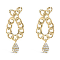14K Yellow Gold Plated .925 Sterling Silver 1/10 Cttw Diamond Chain Link Teardrop Dangle Earrings (H-I Color, I1-I2 Clarity)