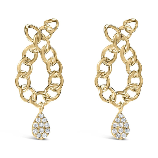 14K Yellow Gold Plated .925 Sterling Silver 1/10 Cttw Diamond Chain Link Teardrop Dangle Earrings (H-I Color, I1-I2 Clarity)-0