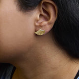 14K Yellow Gold Plated .925 Sterling Silver Diamond Accent Fan Wing Stud Earrings (H-I Color, I1-I2 Clarity)-2 thumbnail 3