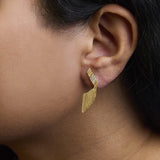 14K Yellow Gold Plated .925 Sterling Silver Sculpted Diamond Accent Drop Earrings (H-I Color, I1-I2 Clarity)-2 thumbnail 3