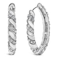 14K white gold hoop earrings with swirl-set round diamond stones