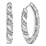 14K white gold hoop earrings with swirl-set round diamond stones thumbnail 1