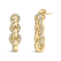 14K yellow gold drop earrings with round diamond stones in a chain-link design