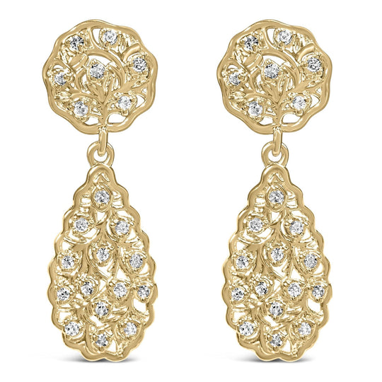 14K Yellow Gold Plated Sterling Silver 1/5 Cttw Diamond Teardrop Filigree Earrings (H-I Color, I1-I2 Clarity)-0