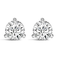 14K White Gold 3-Prong Martini Set Brilliant Round-Cut Solitaire Lab Grown Diamond Screwback Stud Earrings