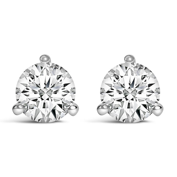 14K White Gold 3-Prong Martini Set Brilliant Round-Cut Solitaire Lab Grown Diamond Screwback Stud Earrings