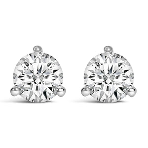 14K White Gold 3-Prong Martini Set Brilliant Round-Cut Solitaire Lab Grown Diamond Screwback Stud Earrings (F-G Color, VS1-VS2 Clarity)-1