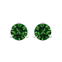 14K Gold 3-Prong Martini Set Lab Grown Green Diamond Solitaire Stud Earrings