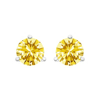 14K Gold 3-Prong Martini Set Yellow Lab Grown Diamond Solitaire Stud Earrings