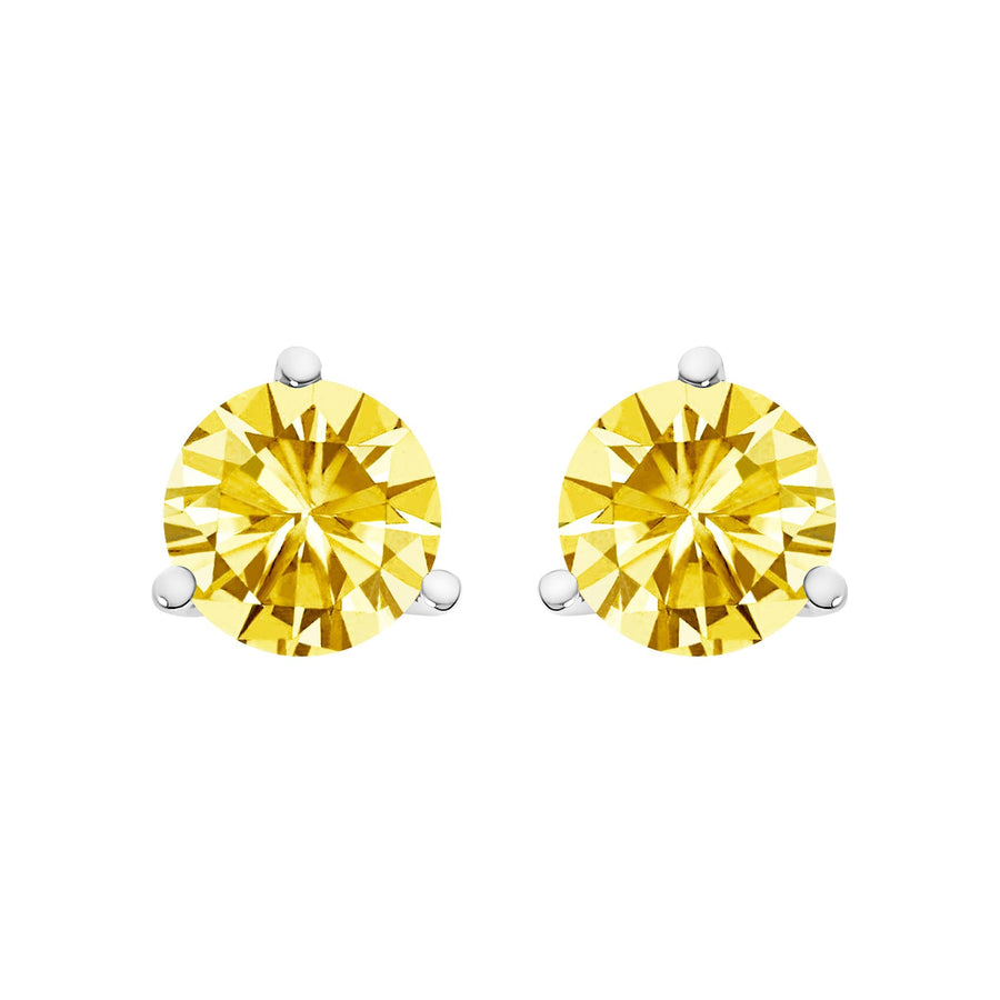 14K Gold 3-Prong Martini Set Yellow Lab Grown Diamond Solitaire Stud Earrings