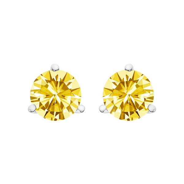 14K Gold 3-Prong Martini Set Yellow Lab Grown Diamond Solitaire Stud Earrings