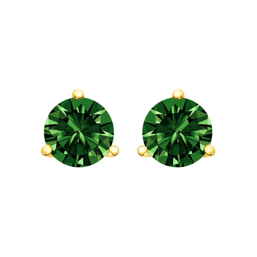 14K Gold 3-Prong Martini Set Lab Grown Green Diamond Solitaire Stud Earrings