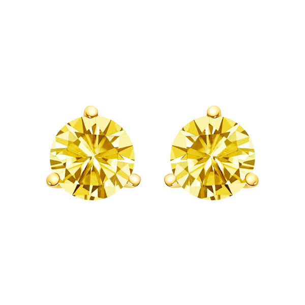 14K Gold 3-Prong Martini Set Yellow Lab Grown Diamond Solitaire Stud Earrings