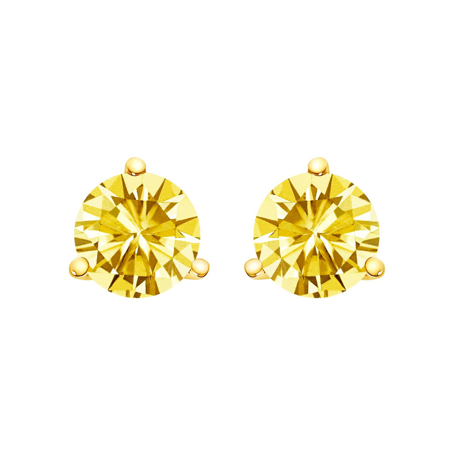14K Gold 3-Prong Martini Set Yellow Lab Grown Diamond Solitaire Stud Earrings
