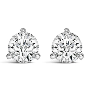 14K White Gold 3-Prong Martini Set Brilliant Round-Cut Solitaire Lab Grown Diamond Screwback Stud Earrings-1
