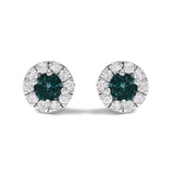 .925 Sterling Silver 1/3 Cttw White and Blue Diamond Halo Stud Earring-1 thumbnail 2