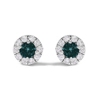 .925 Sterling Silver 1/3 Cttw White and Blue Diamond Halo Stud Earring