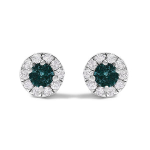 .925 Sterling Silver 1/3 Cttw White and Blue Diamond Halo Stud Earring-1