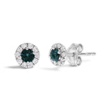 .925 Sterling Silver 1/3 Cttw White and Blue Diamond Halo Stud Earring-0 thumbnail 1
