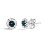 .925 Sterling Silver 1/3 Cttw White and Blue Diamond Halo Stud Earring