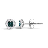 .925 Sterling Silver 1/3 Cttw White and Blue Diamond Halo Stud Earring-3 thumbnail 4