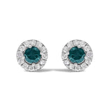 .925 Sterling Silver 1/2 Cttw Blue Diamond Halo Stud Earring-0 thumbnail 1