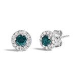 .925 Sterling Silver 1/2 Cttw Blue Diamond Halo Stud Earring-1 thumbnail 2