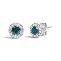 .925 Sterling Silver 1/2 Cttw Blue Diamond Halo Stud Earring