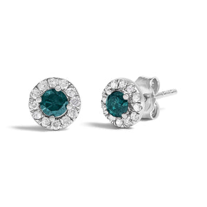 .925 Sterling Silver 1/2 Cttw Blue Diamond Halo Stud Earring-1