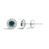 .925 Sterling Silver 1/2 Cttw Blue Diamond Halo Stud Earring-3 thumbnail 4