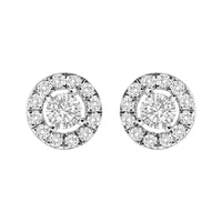 14K White Gold 3/4 Cttw Lab-Grown Diamond Floating Halo Stud Earring (F-G Color, VS1-VS2 Clarity)