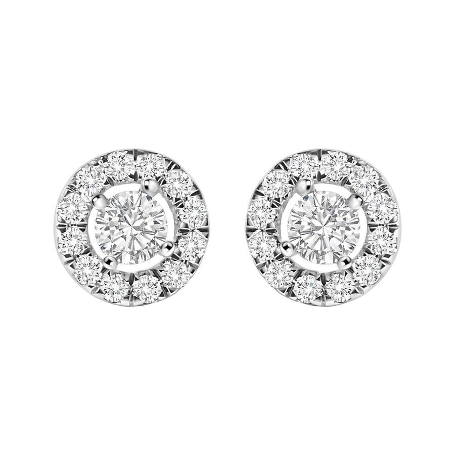 14K White Gold 3/4 Cttw Lab-Grown Diamond Floating Halo Stud Earring (F-G Color, VS1-VS2 Clarity)