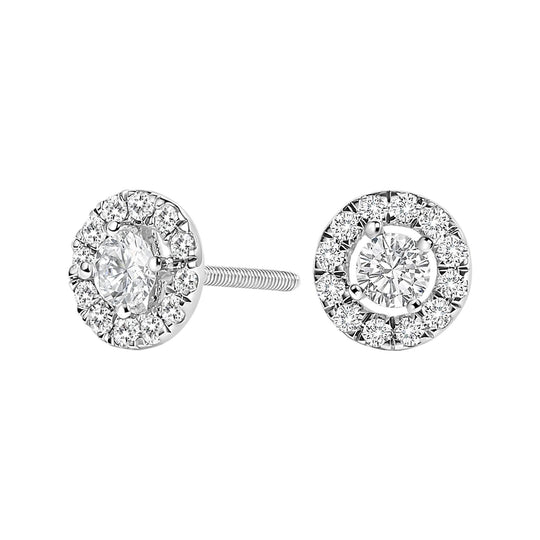 14K white gold ring with floating halo diamond stones