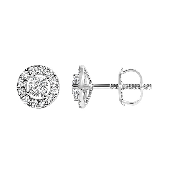 14K White Gold 3/4 Cttw Lab-Grown Diamond Floating Halo Stud Earring (F-G Color, VS1-VS2 Clarity)