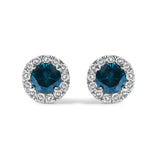 .925 Sterling Silver 1.00 Cttw Blue Diamond Halo Stud Earring-0 thumbnail 1