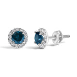 .925 Sterling Silver 1.00 Cttw Blue Diamond Halo Stud Earring-1 thumbnail 2