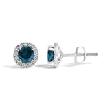 .925 Sterling Silver 1.00 Cttw Blue Diamond Halo Stud Earring-3 thumbnail 4