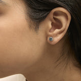 .925 Sterling Silver 1.00 Cttw Blue Diamond Halo Stud Earring-2 thumbnail 3