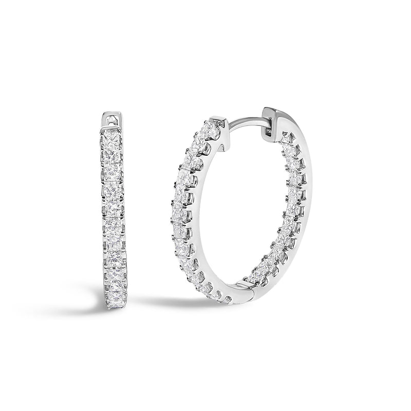 14K White Gold 3.00 Cttw Princess Diamond Inside Out Elongated Hoop Earrings-1