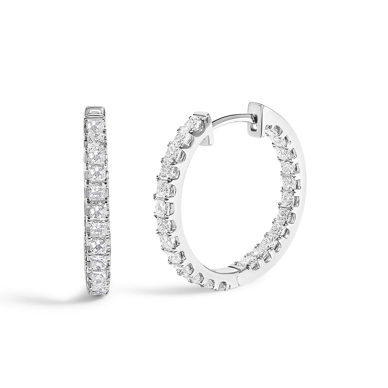14K White Gold 3.00 Cttw Princess Diamond Inside Out Hoop Earrings-1