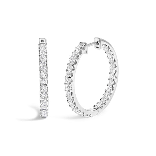 14K White Gold 3.00 Cttw Princess Diamond Inside Out Hoop Earrings-0