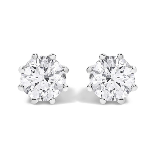 14K White Gold 1.0 Cttw Lab-Grown Diamond 8 Prong Hidden Halo Stud Earrings (F-G Color, VS1-VS2 Clarity)
