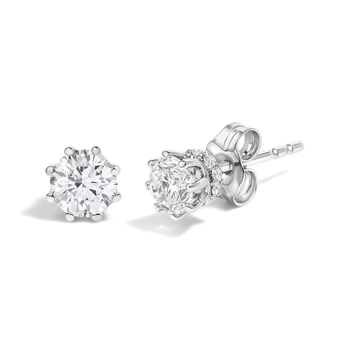 14K White Gold 1.0 Cttw Lab-Grown Diamond 8 Prong Hidden Halo Stud Earrings (F-G Color, VS1-VS2 Clarity)