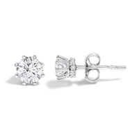 14K White Gold 1.0 Cttw Lab-Grown Diamond 8 Prong Hidden Halo Stud Earrings (F-G Color, VS1-VS2 Clarity)