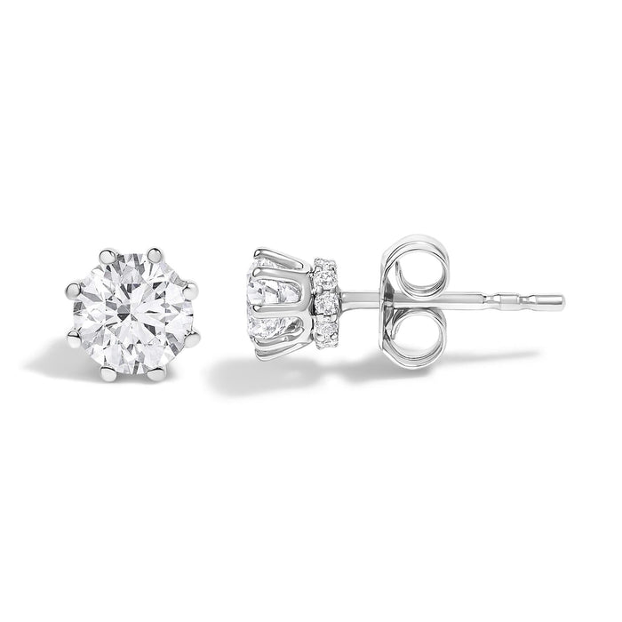 14K White Gold 1.0 Cttw Lab-Grown Diamond 8 Prong Hidden Halo Stud Earrings (F-G Color, VS1-VS2 Clarity)