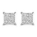 925 sterling silver stud earrings with princess-cut diamond composite squares