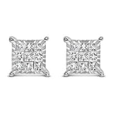 925 sterling silver stud earrings with princess-cut diamond composite squares thumbnail 1