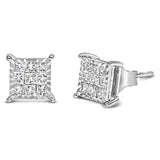 Sterling Silver 1/2 Cttw Princess Diamond Composite Square Stud Earrings-1 thumbnail 2