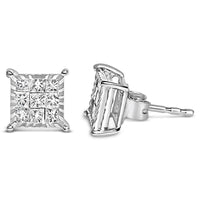 Sterling Silver 1/2 Cttw Princess Diamond Composite Square Stud Earrings
