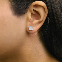 Sterling Silver 1/2 Cttw Princess Diamond Composite Square Stud Earrings